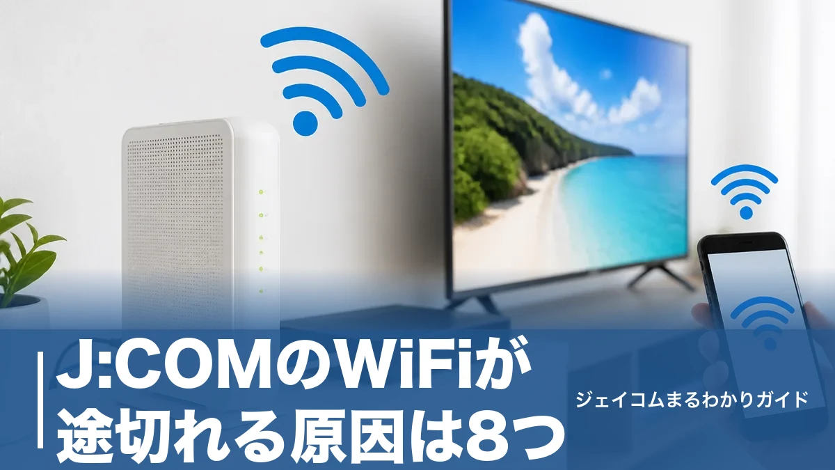 J:COMのWiFiが途切れる原因は8つ|数秒で切れる症状を自分で直す改善手順まとめのアイキャッチ画像