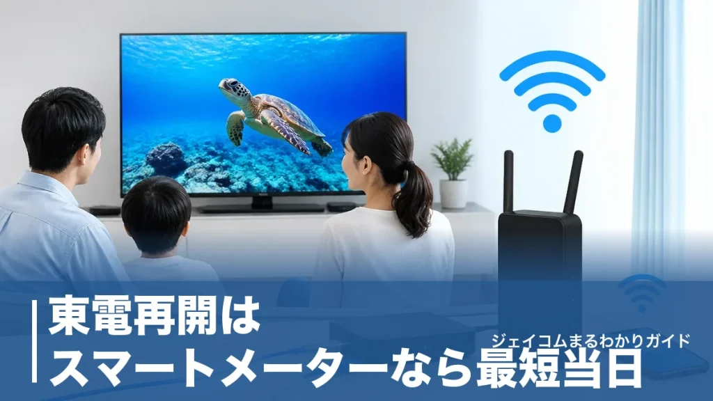 東電再開はスマートメーターなら最短当日｜停電・未払い停止の復旧手順とJ:COMの戻し方のアイキャッチ画像
